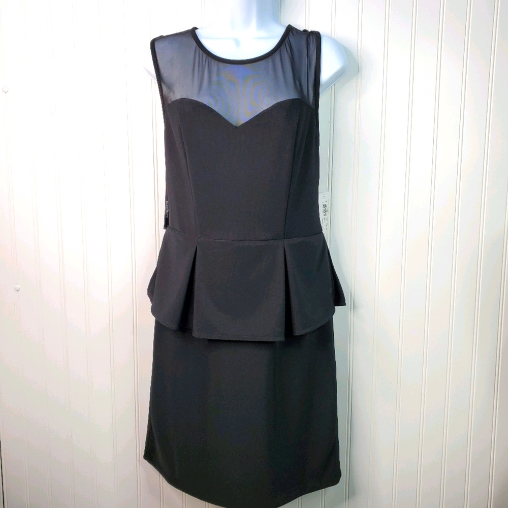 Bisou Bisou Black Mesh Pleated Peplum Dress
